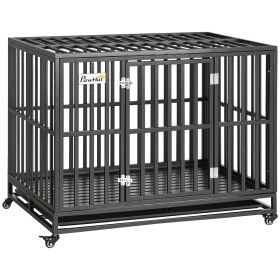 44" Heavy Duty Steel Dog Crate Kennel Pet Cage with Wheels for Convenient Access Anti-Pinching Floor, Black