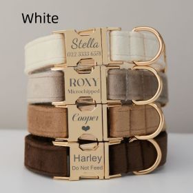 Multiple Colour Velvet Personalise Dog Collar Leash Set With Bow (Option: White-L)
