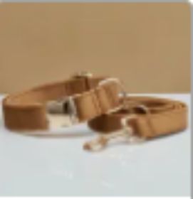 Multiple Colour Velvet Personalise Dog Collar Leash Set With Bow (Option: Coffee set-M)