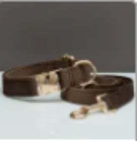 Multiple Colour Velvet Personalise Dog Collar Leash Set With Bow (Option: Brown set-XS)